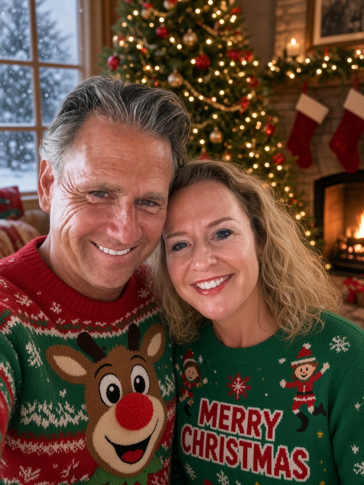 Jan en Annemarie in kersttruien